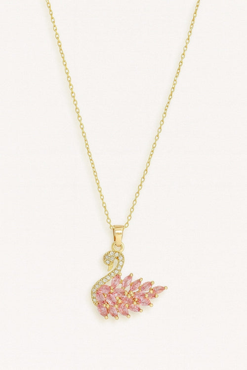 Collier cygne rose en acier inoxydable