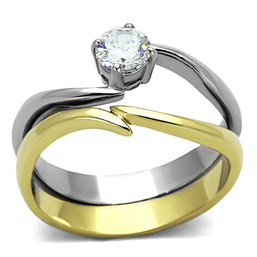 Bague en acier inoxydable plaqué or bicolore avec zircon cubique AAA