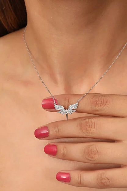Sterling Silver Archangel Michael Necklace with White Stones