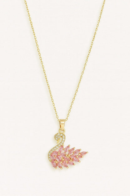 Collier cygne rose en acier inoxydable