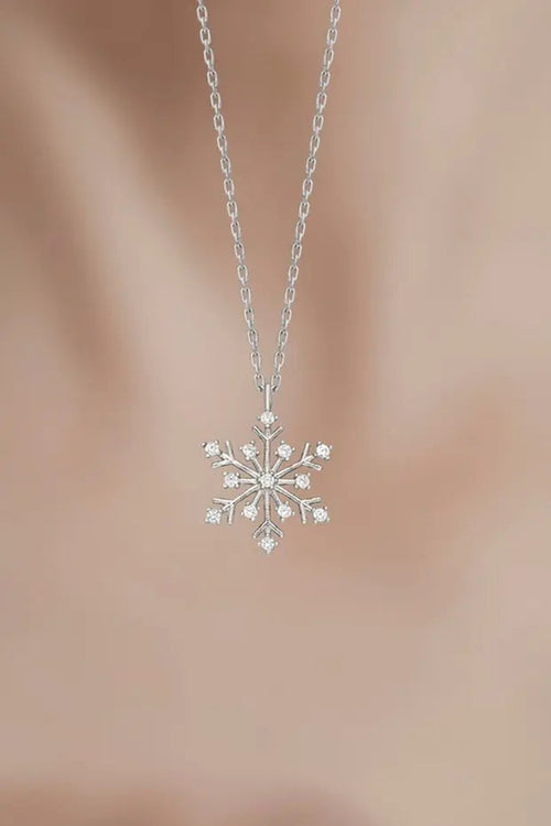 Silver Snowflake Necklace with White Stones