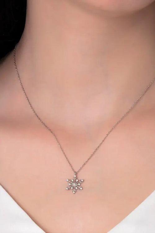 Silver Snowflake Necklace with White Stones