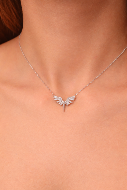 Sterling Silver Archangel Michael Necklace with White Stones