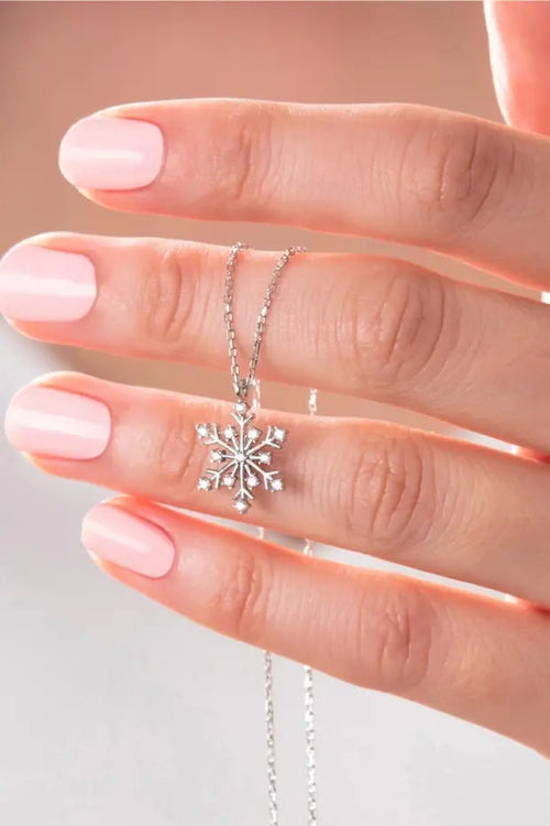 Silver Snowflake Necklace with White Stones