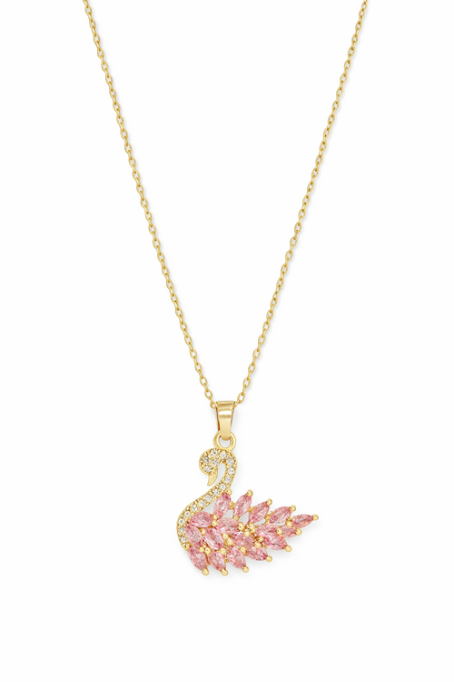 Collier cygne rose en acier inoxydable