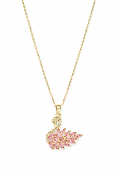 Collier cygne rose en acier inoxydable