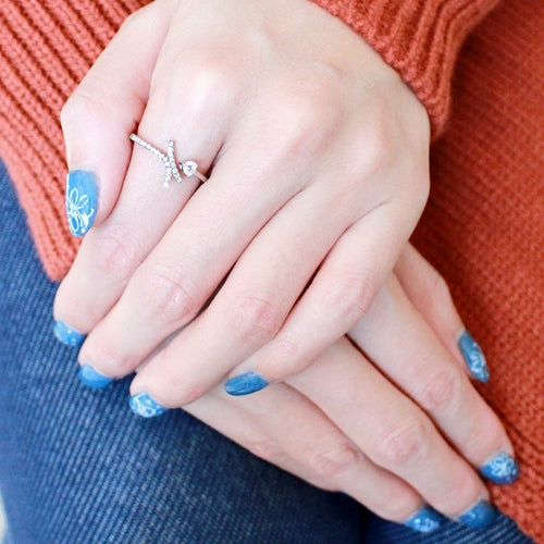 Bague en acier inoxydable poli miroir avec zircone cubique de qualité AAA