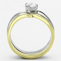 Two-Tone Gold Plated Stainless Steel Ring with AAA CZ