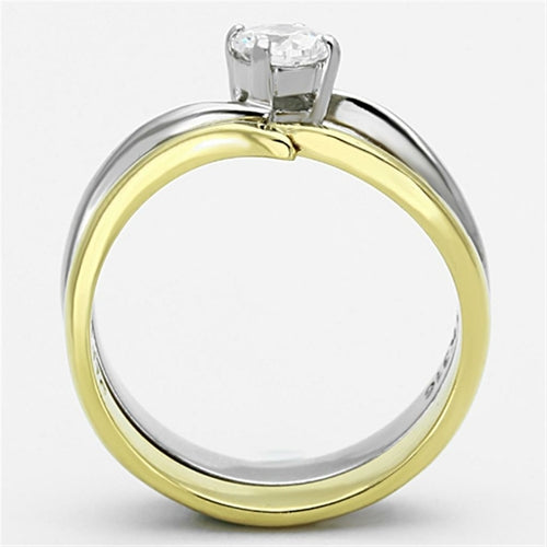 Two-Tone Gold Plated Stainless Steel Ring with AAA CZ