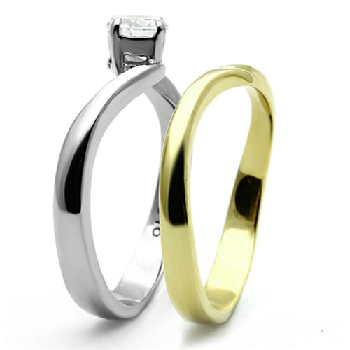 Two-Tone Gold Plated Stainless Steel Ring with AAA CZ