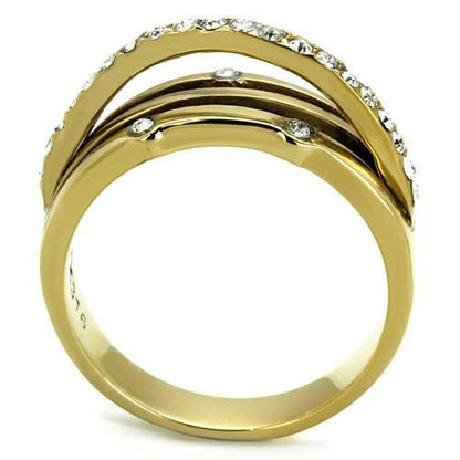Bague en acier inoxydable plaqué or avec cristaux de qualité supérieure