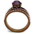 Bague en acier inoxydable couleur café avec cristal de qualité supérieure