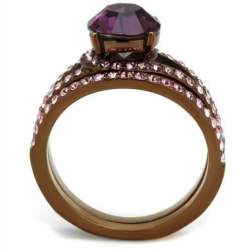 Bague en acier inoxydable couleur café avec cristal de qualité supérieure