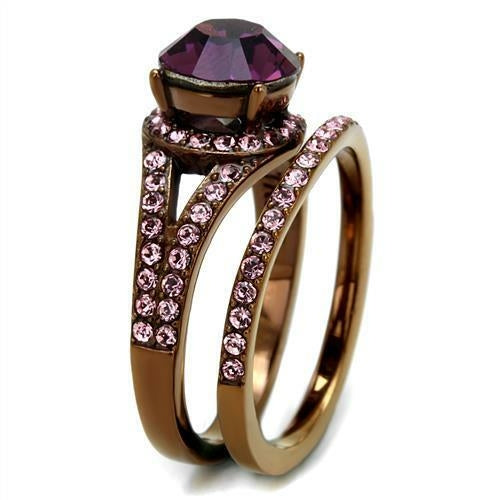 Bague en acier inoxydable couleur café avec cristal de qualité supérieure