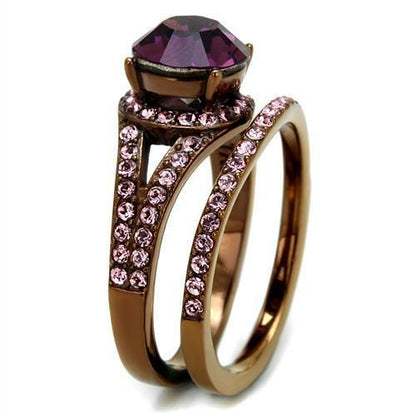 Bague en acier inoxydable couleur café avec cristal de qualité supérieure