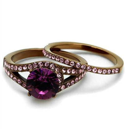 Bague en acier inoxydable couleur café avec cristal de qualité supérieure
