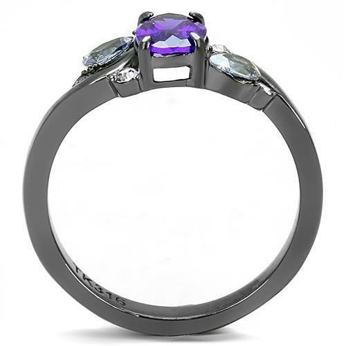 Bague en acier inoxydable noir clair avec zircon cubique de qualité AAA