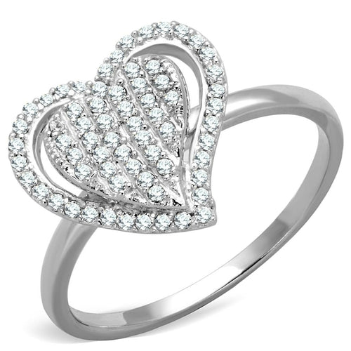 Bague cœur en argent ornée d'un zircon cubique de qualité AAA