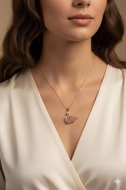 Collier cygne rose en acier inoxydable