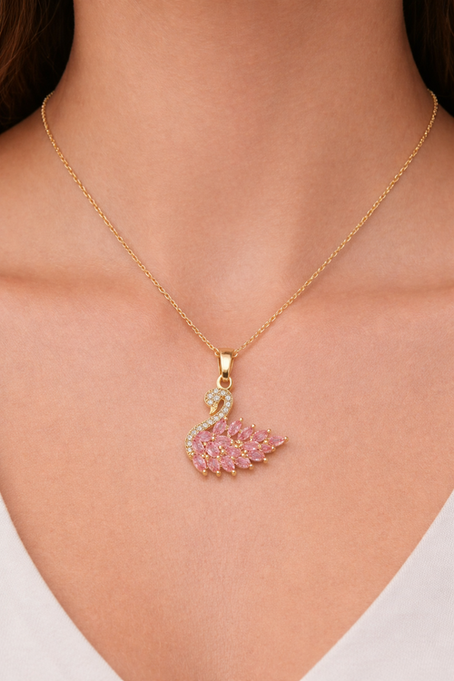 Collier cygne rose en acier inoxydable