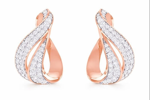 Boucles d'oreilles créoles torsadées en or rose serties de diamants pavés