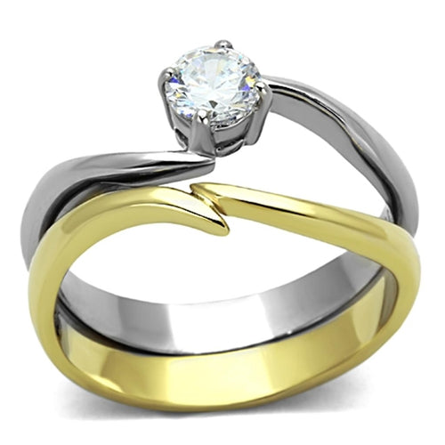 Two-Tone Gold Plated Stainless Steel Ring with AAA CZ