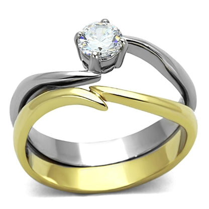 Two-Tone Gold Plated Stainless Steel Ring with AAA CZ