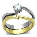 Two-Tone Gold Plated Stainless Steel Ring with AAA CZ
