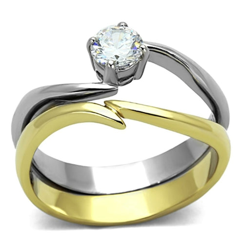 Two-Tone Gold Plated Stainless Steel Ring with AAA CZ