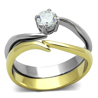 Two-Tone Gold Plated Stainless Steel Ring with AAA CZ