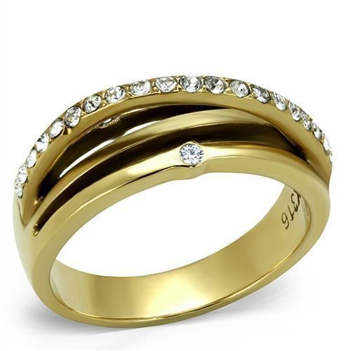 Bague en acier inoxydable plaqué or avec cristaux de qualité supérieure