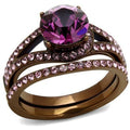 Bague en acier inoxydable couleur café avec cristal de qualité supérieure