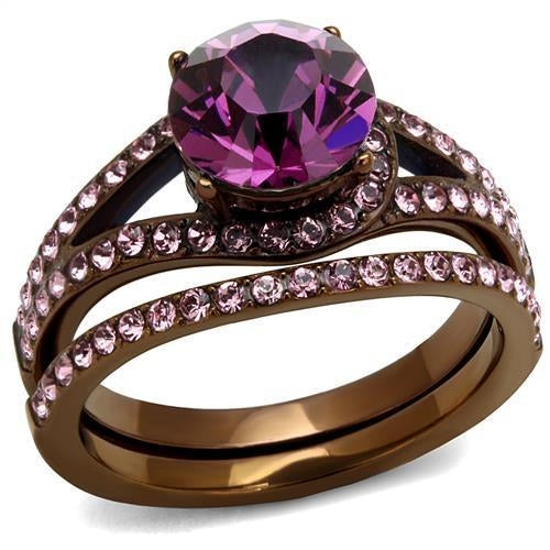 Bague en acier inoxydable couleur café avec cristal de qualité supérieure