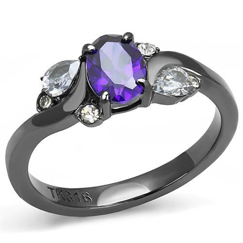 Bague en acier inoxydable noir clair avec zircon cubique de qualité AAA